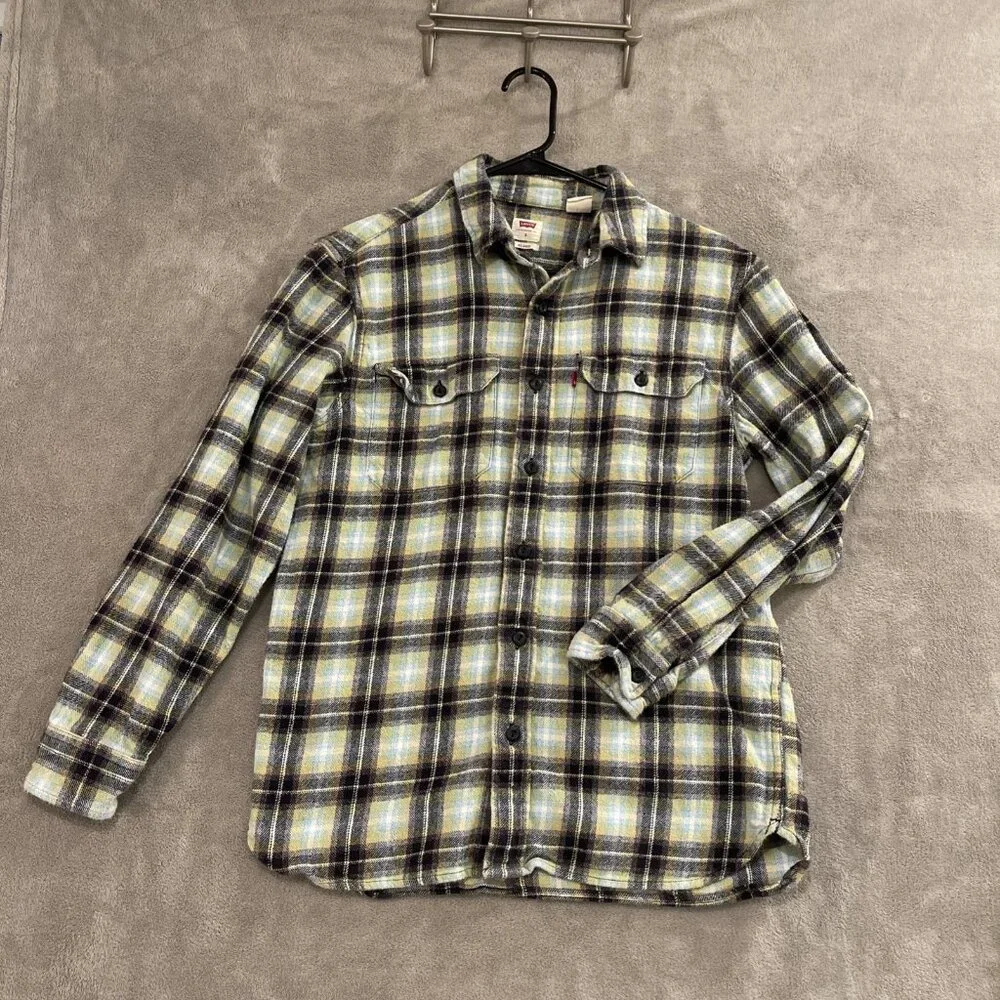 Levis Plaid Relaxed Fit Flannel Long Sleeve Button up Shirt‎ Men’s Sz S Green